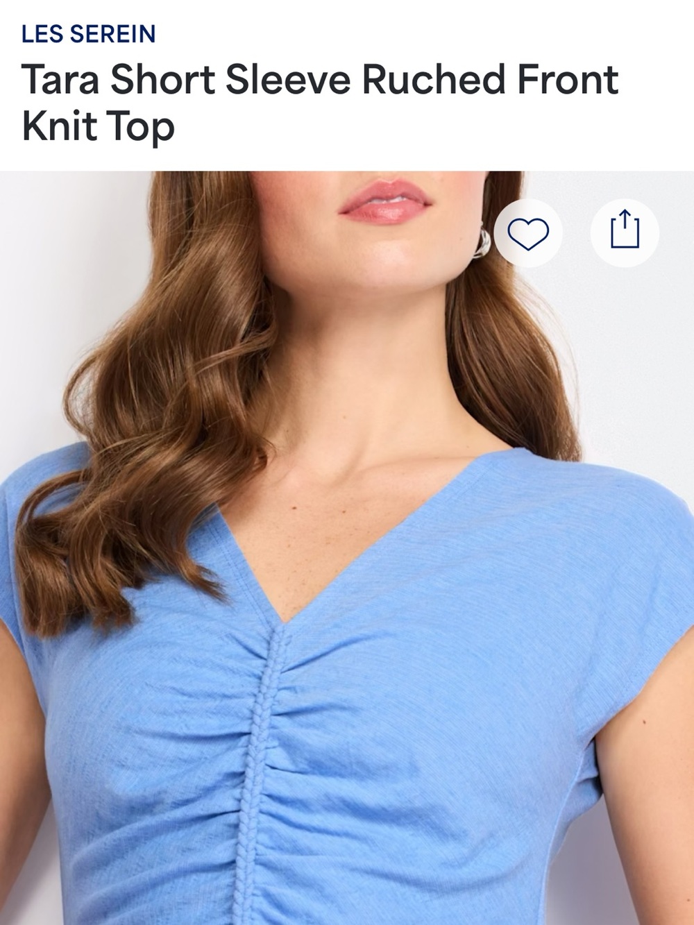 Les Serein Tara Ruched V‑Neck Short Sleeve Top - Light Blue